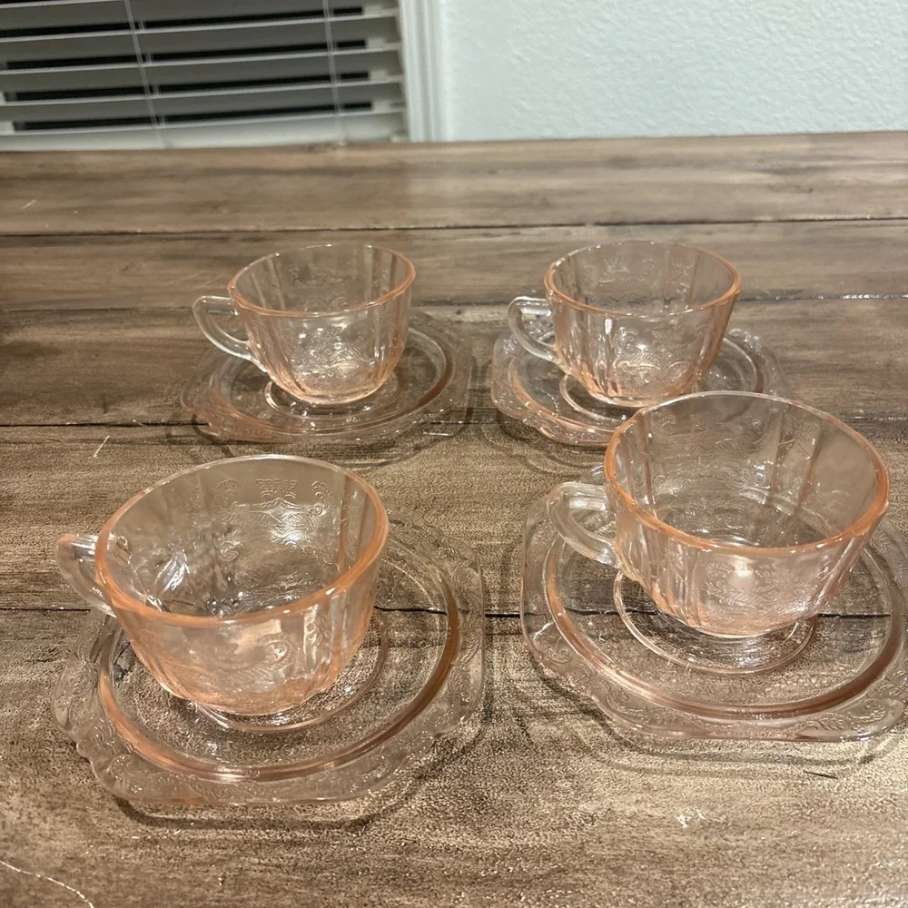 Vintage Madrid Pink Depression Glass Teacup & Saucer 4